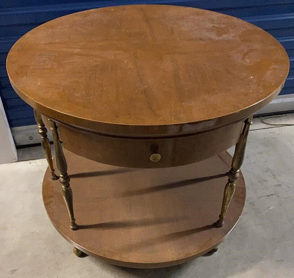 VINTAGE MASTERCRAFT FINE FURNITURE ROUND END TABLE WITH DRAWER
