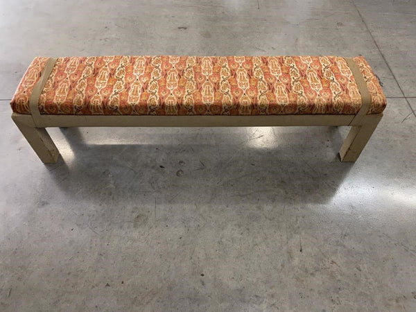 VINTAGE SUEDE BENCH WITH RUST UPHOLSTERED PRINT