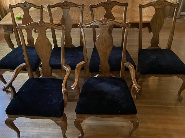 SET OF (6) DREXEL HERITAGE DINING ROOM CHAIRS W/ BLACK CRUSHED VELVET SEATS