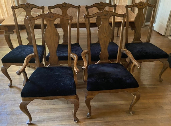 SET OF (6) DREXEL HERITAGE DINING ROOM CHAIRS W/ BLACK CRUSHED VELVET SEATS
