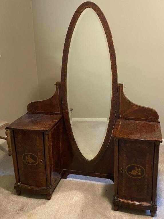 ANTIQUE LADIES DRESSING TABLE WITH OVAL MIRROR